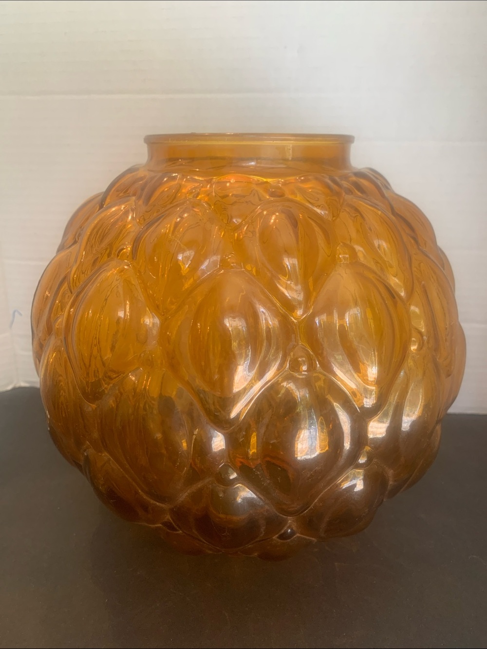 Amber Quilted Hurricane Globe Vintage